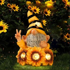 Garden Sculptures & Statues Resin Summer Bee Gnome with Sunflower, Outdoor Funny Decoration Solar Light Figurine Gifts for Yard, Patio Decor for