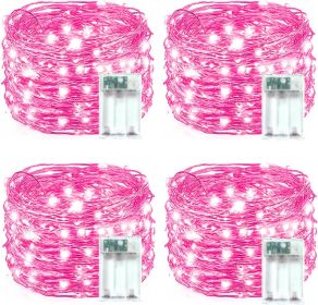 4 Pack 60 LED Pink Fairy Lights Battery Operated with Timer, 20FT Waterproof Twinkle Light Indoor Outdoor