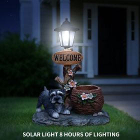 Patio Outdoor Decoration Schnauzer Dog Solar Planter Statue with LED Light Solar Lantern