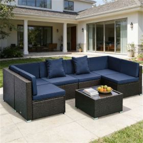 7-piece courtyard furniture set, outdoor segmented sofa set, garden set, dark blue
