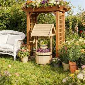 Wooden wishing well, wishing well flowerpot, natural