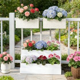 2-piece set of railing flower pots, hanging flower pots, planting boxes, planting pots, white (only flower pots x2)