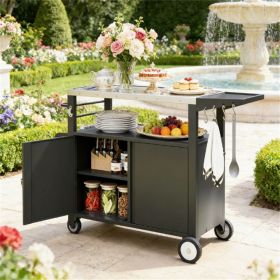 Outdoor barbecue cart, grill, with storage rack