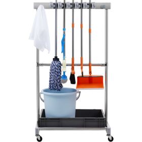 Garden Tool Organizer, 10 Slots with Hooks, Yard Tool Tower Rack with Wheels for Garage Organization and Storage, Hold Long-Handled Tool/Rake/Bro