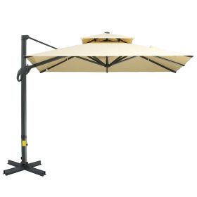 10ft Offset Patio Umbrella, Hanging Cantilever Umbrella, Square Shape, Aluminum Cross Base, Tilt, 360-Degree Rotation, Beige