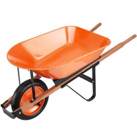 Wheelbarrow Cart, 5 Cu. Ft. Load & 330 lbs Capacity, One Wheel Garden Dump Cart, Garden Wagon with Metal Handle & 16" Wide Track Wheels