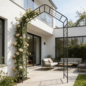 Metal Garden Arch L56.3'' x W16.93'' x H94.5'' Climbing Plants Support Rose Arch Outdoor Black