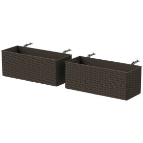 2 Pack 20 Inch Railing Flower Pots, Hanging Flower Pots with Hooks, Drainage Holes for Fence, Rattan Look, Brown