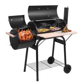 44*25*44 inches large capacity oil drum shaped double oven outdoor charcoal grill painted stainless steel with chimney portable windproof camping