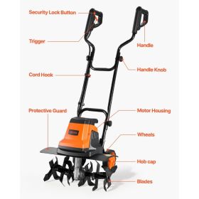 Corded Electric Tiller, 18 Inch Tilling Width Garden Rototiller, 15-Amp Motor Heavy-Duty Tilling Machine, Cultivator With Steel Tines And Foldabl (Option: Black)
