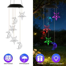 Solar Moon and Star Wind Chime 7 Color Changing Wind Chime for Outside IPX4 Waterproof Outdoor Garden Yard Decor (Quantity: 1Pc)