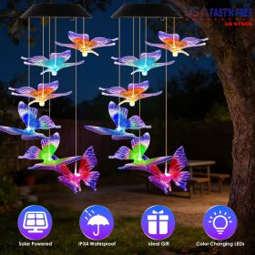 Solar Butterfly Wind Chime 7 Color Changing Wind Chime for Outside IPX4 Waterproof Outdoor Garden Yard Decor (Color: Blue & Red, Quantity: 2Pcs)