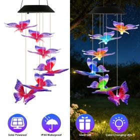 Solar Butterfly Wind Chime 7 Color Changing Wind Chime for Outside IPX4 Waterproof Outdoor Garden Yard Decor (Color: Blue & Red, Quantity: 1Pc)