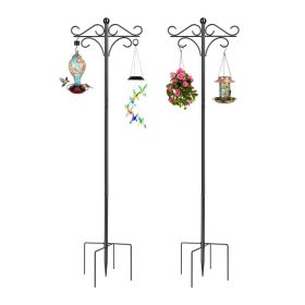 Outdoor Shepherds Hook Adjustable Height Metal Garden Hanger with 5-Prong Base & Double Hooks for Bird Feeders, Lanterns (size: 91in)
