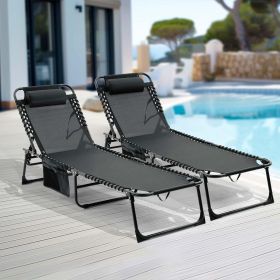 Folding Chaise Lounge Pool Chair Set of 1, Patio Sun Tanning Chair,Outdoor Lounge Chair with 4-Position Reclining Back,Breathable Mesh Seat for B (Color: BLACK)
