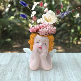 Angel Statue Crafted Head Face Planter Pot,Face Flower Pot with Drainage Hole Perfect for a DIY Succulents Plants and Flower Arrangement (Color: skin)