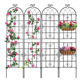 4 Pack Metal Garden Trellis 86.7" x 19.7" Rustproof Trellis for Climbing Plants Outdoor Flower Support (Color: BLACK)