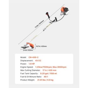 Cordless String Trimmer, 43 Cc 2-Stroke, Gas Powered Weed Wacker, 17" Cordless Grass Trimmer, Multi-Functional Lawn Edger With Shoulder Strap & 3 (Option: Black)
